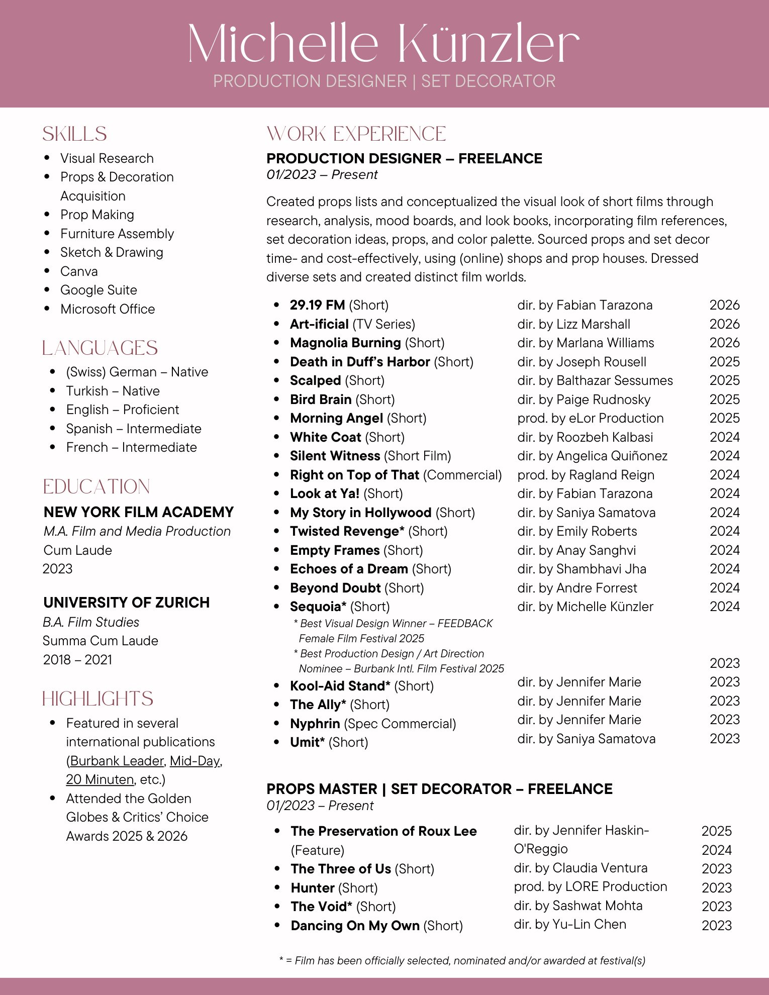 Michelle Künzler Full Resume